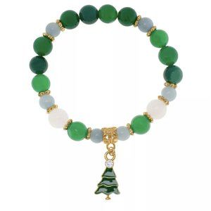 Gold Plated Beaded Christmas Tree Charm Bracelet